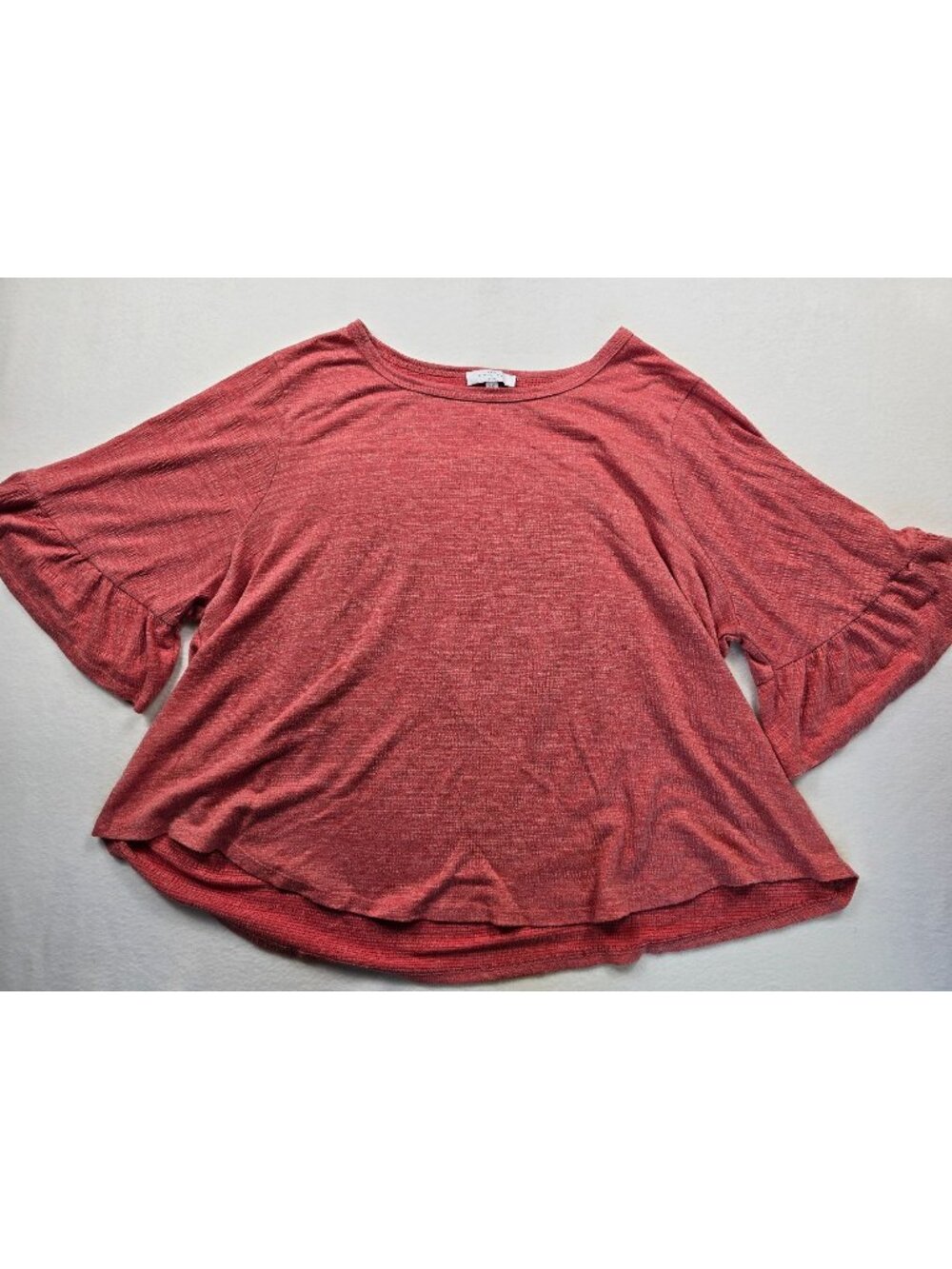 New Direction Curvy 3X Womens Pink Red Textured Ruffle Sleeve Top